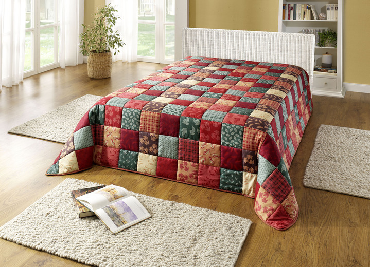 Spreien - Sprei en kussenslopen in patchwork-look, in Größe 873 (voor eenpersoonsbed, 140 x 210 cm ) bis 926 (Kussensloop, 80 x 80 cm), in Farbe ROOD-GROEN Ansicht 1