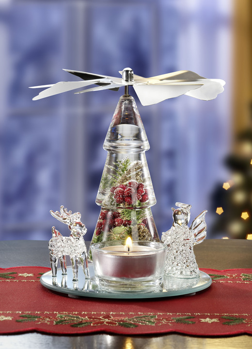 Kerstdecoraties - Theelichthouder piramide gemaakt van handgeblazen glas, in Farbe ZILVER