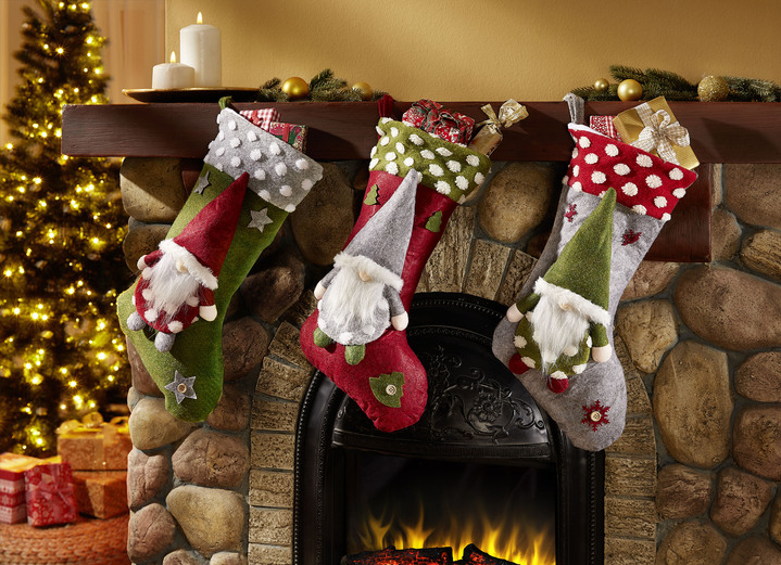 Kerstmis - Kerstman laars, set van 3, in Farbe GROEN-ROOD-GRIJS Ansicht 1