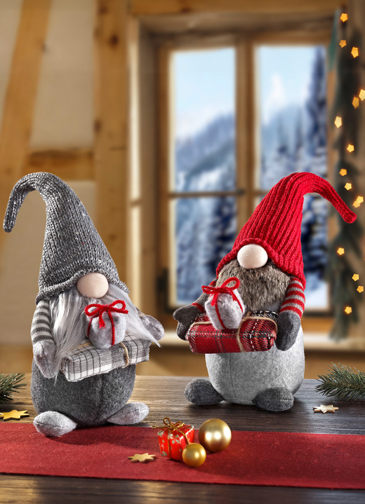 - Schattige kabouters met puntmutsen en cadeautjes, in Farbe ROOD-GRIJS