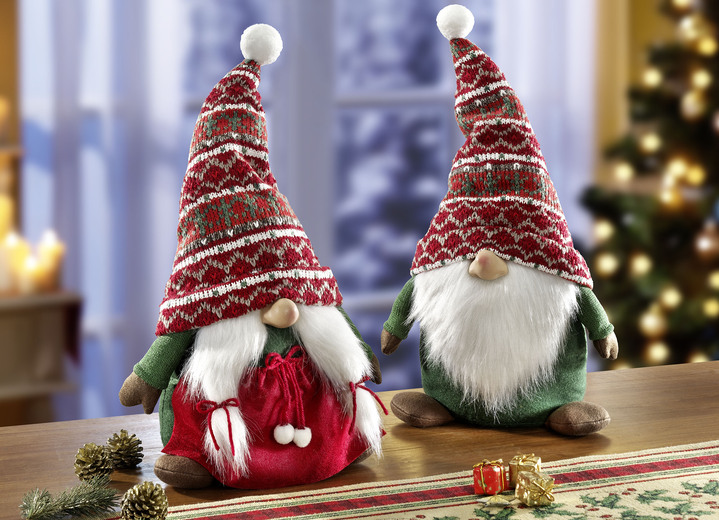 Kerstmis - Kabouter van textielmateriaal, set van 2, in Farbe ROOD-GROEN