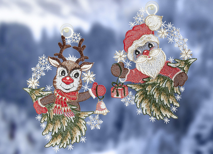 - Raamafbeelding met kerstman- en Rudolph-motief, set van 2, in Farbe MULTICOLOR