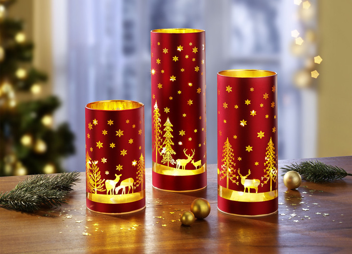 Kerstdecoraties - Glazen lantaarn set van 3, in Farbe ROOD