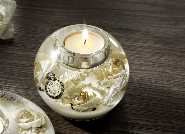 Kerstdecoraties - Theelichthouder in handgeblazen glas van Dreamlight, in Farbe CRÈME-WIT, in Ausführung Bol Ansicht 1