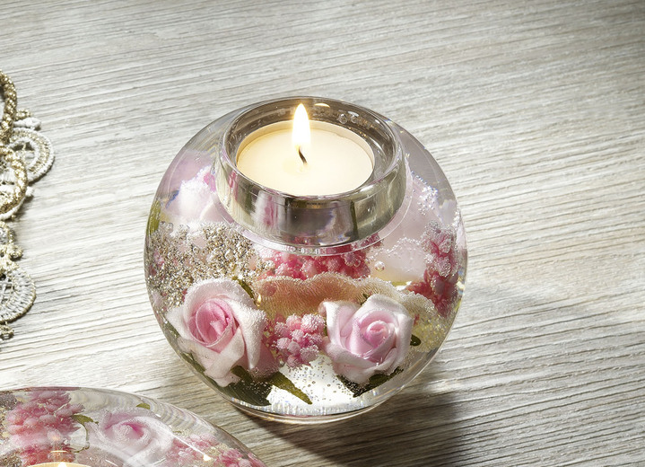 Kerstdecoraties - Dreamlight theelichthouder van handgeblazen glas, in Farbe WIT-ROZE, in Ausführung Bol Ansicht 1