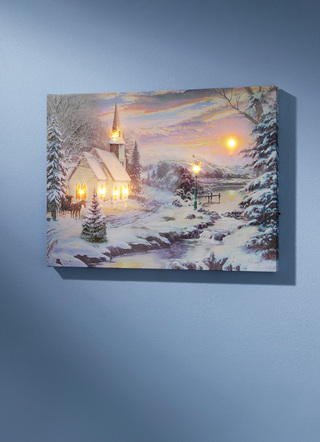 Op batterijen werkende LED-foto met een winterlandschap