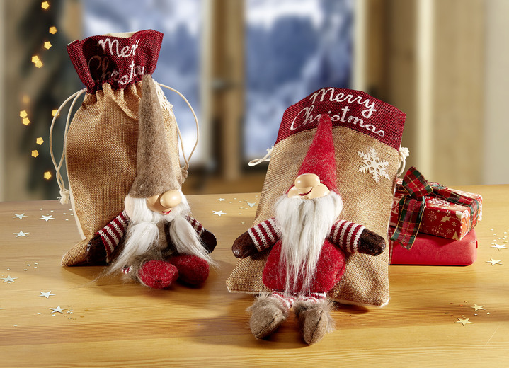 Kerstmis - Cadeauzakjes, set van 2, in Farbe ROOD-WIT-BRUIN