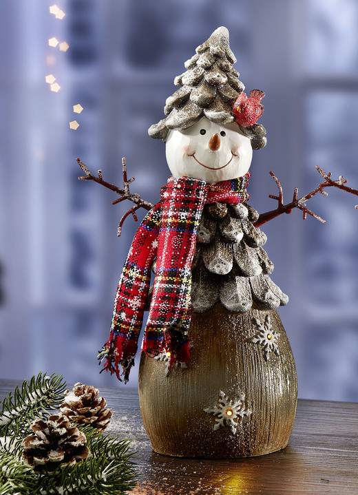 Kerstmis - Verlichte sneeuwpop van polyresin, in Farbe BRUIN-ROOD, in Ausführung Sneeuwpop met kegelhoed Ansicht 1