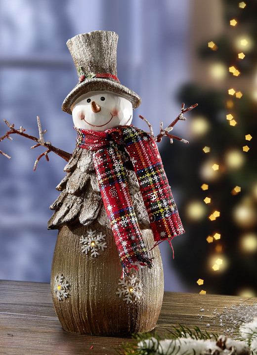 Kerstmis - Verlichte sneeuwpop van polyresin, in Farbe BRUIN-ROOD, in Ausführung Sneeuwpop met cilinder