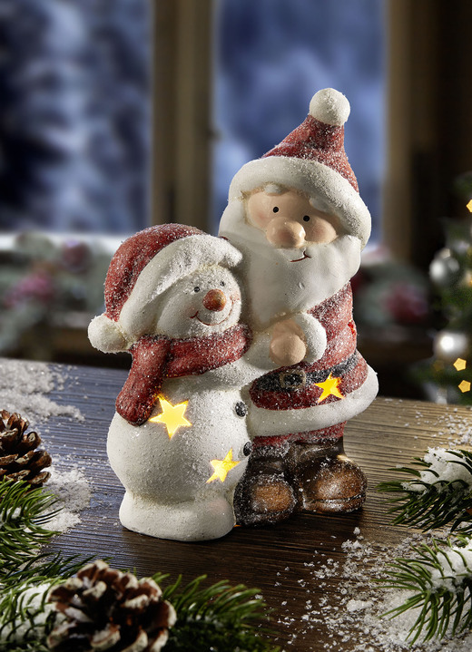 - Verlichte keramiek Kerstman en sneeuwpop, in Farbe WIT-ROOD