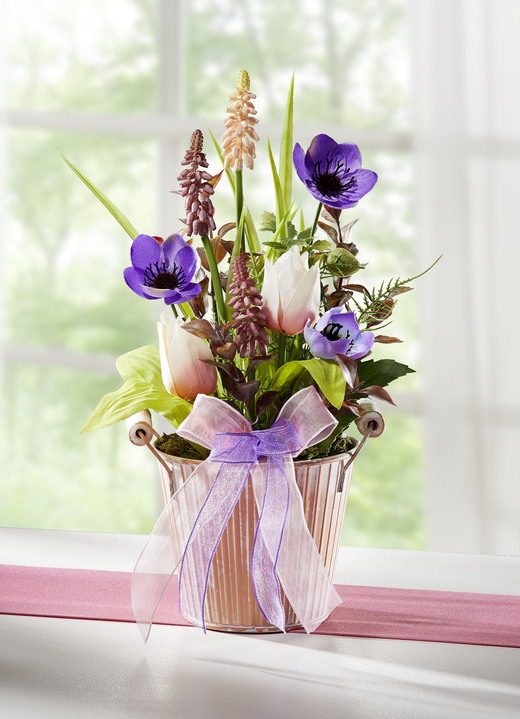 Kunst- & textielplanten - Arrangement met textiellint, in Farbe GROEN-ROZE