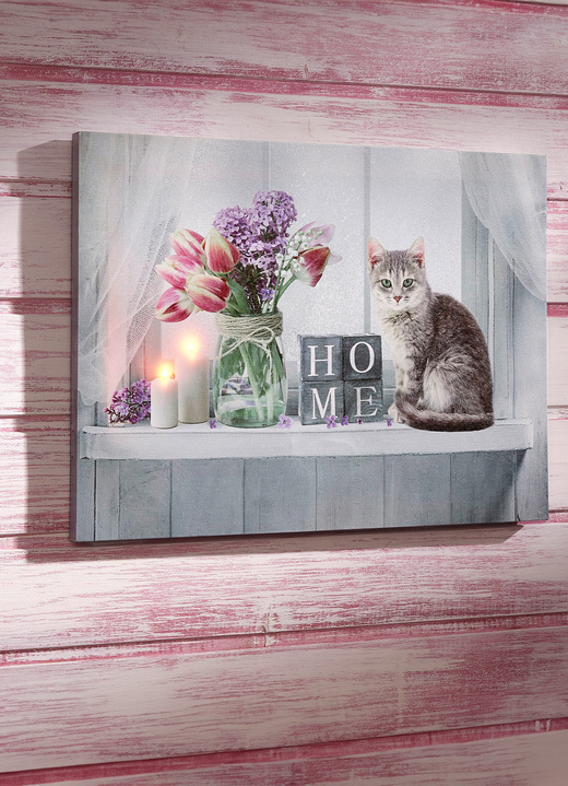 Dieren  - Canvas LED-afbeelding, in Farbe WIT-GRIJS