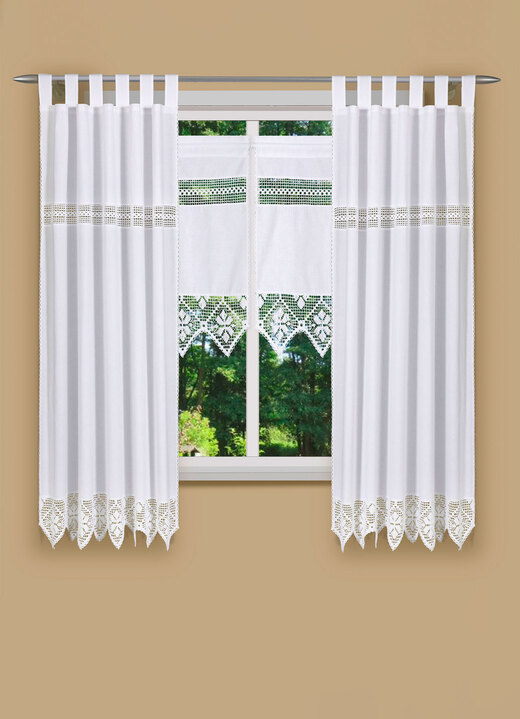 Klassiek - Hoogwaardige en ondoorzichtige raamdecoratie, in Größe 361 (Zij-overgordijn, H 150 x B 120 cm) bis 827 (Schuifgordijn, H 130 x B 50 cm), in Farbe WIT Ansicht 1