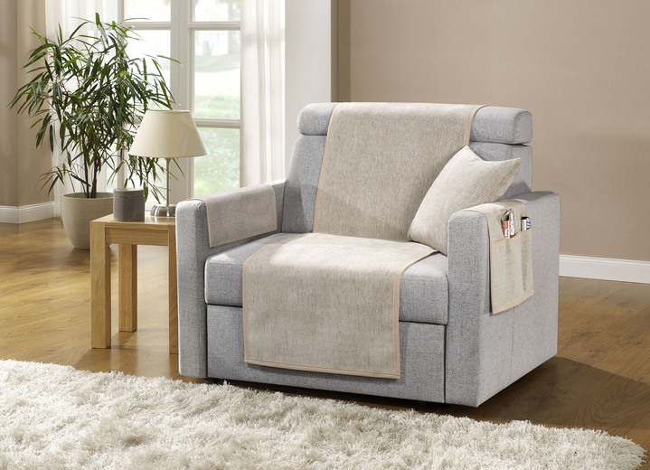 - Antislip fauteuil-, bank- en armleuningbeschermers met vlekbescherming, in Größe 101 (fauteuilbeschermer, 50 x 140 cm) bis 905 (kussenhoes, 38 x 38 cm), in Farbe NATUREL