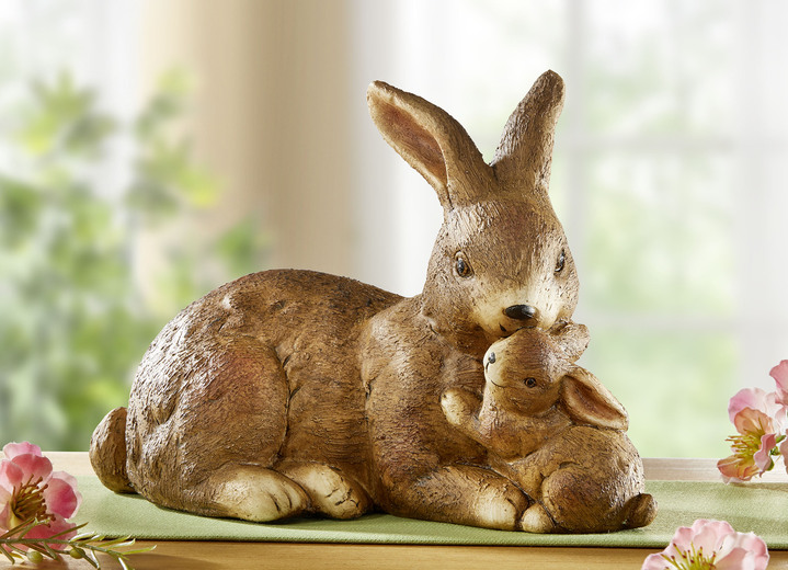 - Terracotta moederkonijn met kind, in Farbe BRUIN