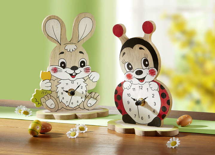 Pasen - Houten tafelklok op batterijen, in Farbe NATUREL, in Ausführung Easter Bunny tafelklok Ansicht 1