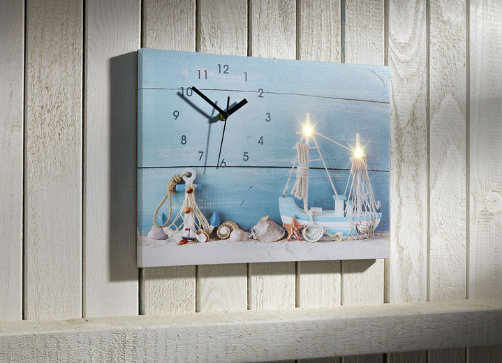 Horloges - Maritieme wandklok met LED-verlichting, in Farbe BLAUW-WIT