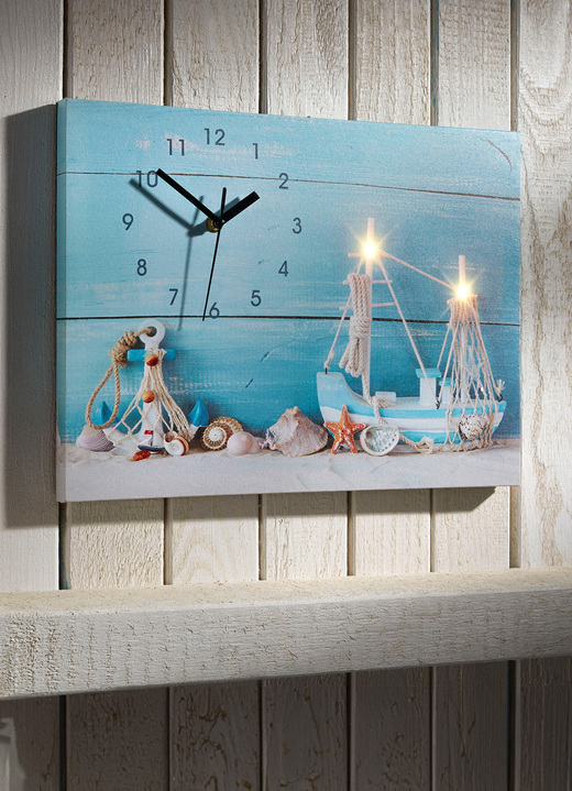 Horloges - Maritieme wandklok met LED-verlichting, in Farbe BLAUW-WIT