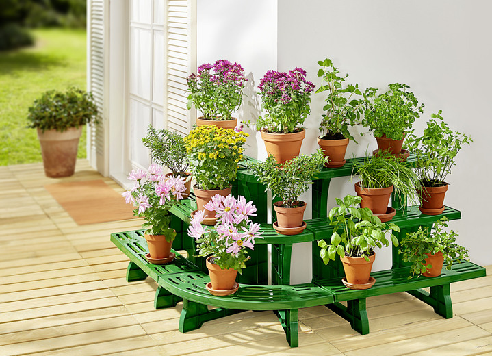 - Decoratieve plantentrap met 3 treden, in Farbe GROEN, in Ausführung plantentrap, recht Ansicht 1
