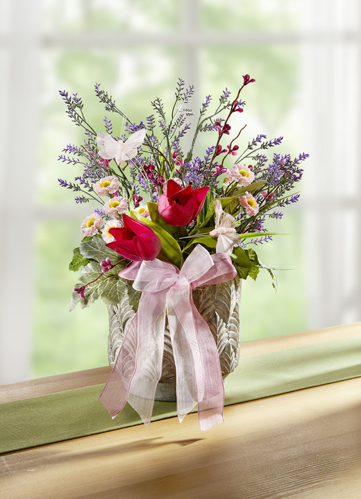 Kunst- & textielplanten - Lavendel bloemstuk, in Farbe GROEN-ROZE