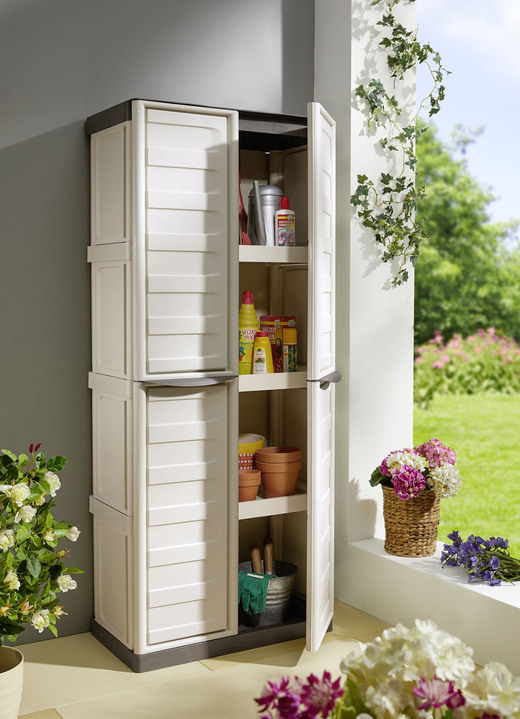 Tuinmeubels - Praktische tuinkasten met stalen scharnieren, in Farbe BEIGE-GRIJS, in Ausführung grote tuinkast met bezemvak Ansicht 1