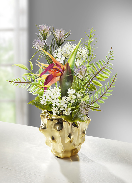 Kunst- & textielplanten - Strelitzia bloemstuk, in Farbe GROEN-GOUD