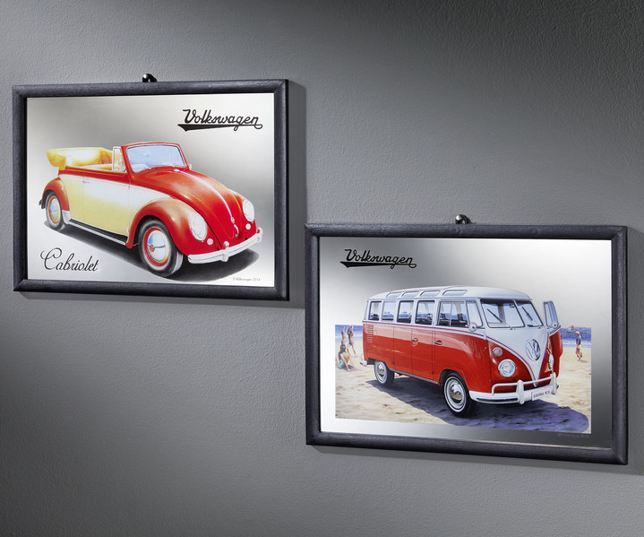 - Nostalgisch spiegelbeeld van glas, in Farbe ROOD, in Ausführung Afbeelding van een VW cabriolet