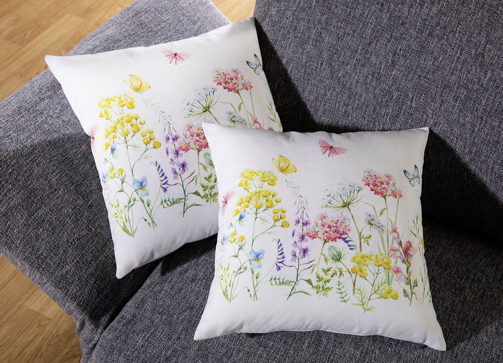 Decoratiekussens & slopen - Kussenhoezen met bloemenweide motieven, set van 2, in Farbe MULTICOLOR
