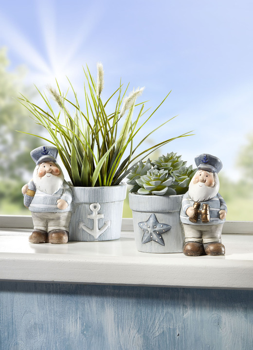 Woonaccessoires - Set van 2 keramische bloempotten, in Farbe WIT-BLAUW