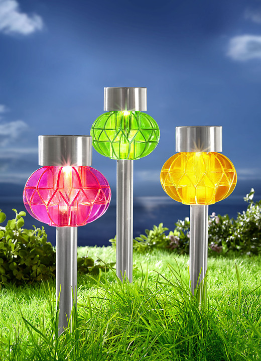 Tuinverlichting - Kleurrijke lampen op zonne-energie van weerbestendig kunststof, set van 3, in Farbe MULTICOLOR Ansicht 1