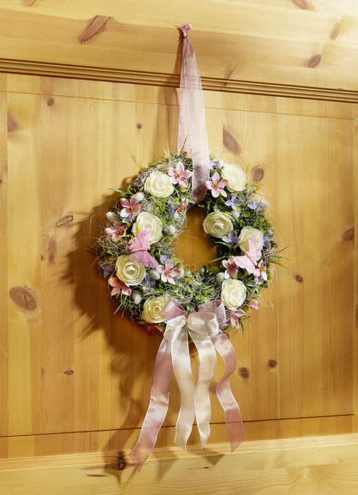 Woonaccessoires & decoraties - Wandkrans met ranonkels en roze bloemen, in Farbe GROEN-WIT