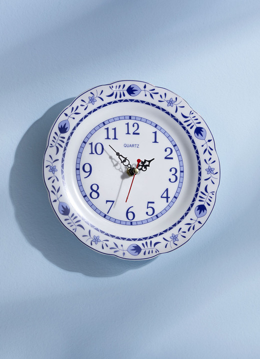 Horloges - Wandklok met ui patroon decor, in Farbe WIT-BLAUW