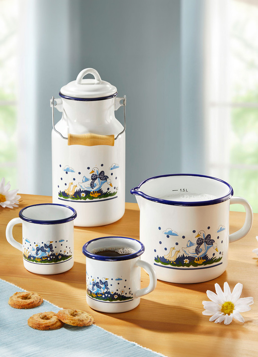 Geschirr - Krüger Emaille-Serie Gänseglück mit traditionellem Dekor, in Farbe WEISS, in Ausführung Becher-Set, 2-teilig