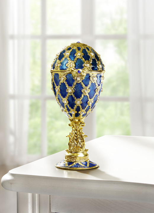 Woonaccessoires - Met de hand beschilderde muziekdoos met goudkleurige details, in Farbe BLAUW