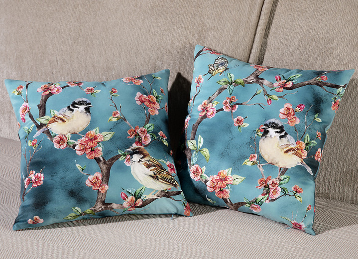 Decoratiekussens & slopen - Kussenslopen met zijdeeffect, set van 2, in Farbe BLAUW-ROOD