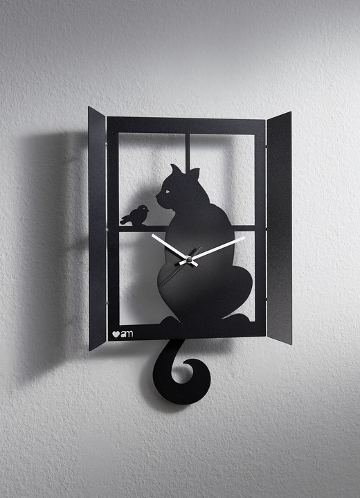 Horloges - Originele wandklok met kattenmotief, in Farbe ZWART