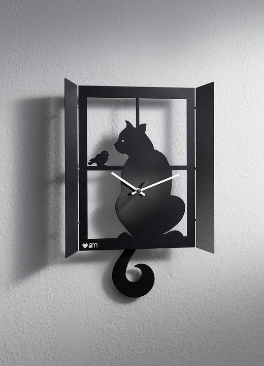 - Originelle Wanduhr mit Katzen-Motiv, in Farbe SCHWARZ
