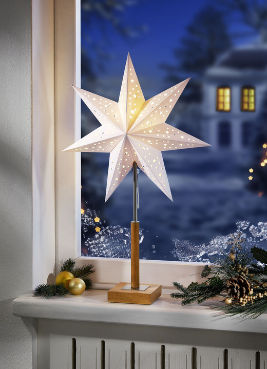 Kerstmis - Ster tafellamp met snoertussenschakelaar, in Farbe WIT, in Ausführung Met 7 punten