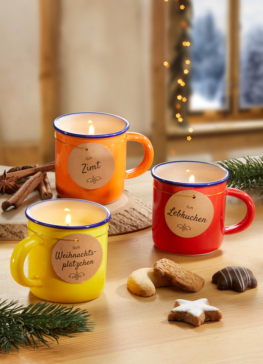 - Kerst geurkaarsen, set van 3, in keramische kopjes - Kerst geurkaarsen, set van 3, in keramische kopjes, in Farbe KLEURRIJK