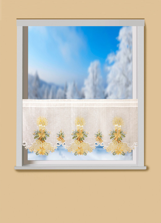 - Korte jaloezieën met kaarsmotieven, in Größe 662 (H 30 x B 120 cm) bis 827 (H 50 x B 120 cm), in Farbe SEKT