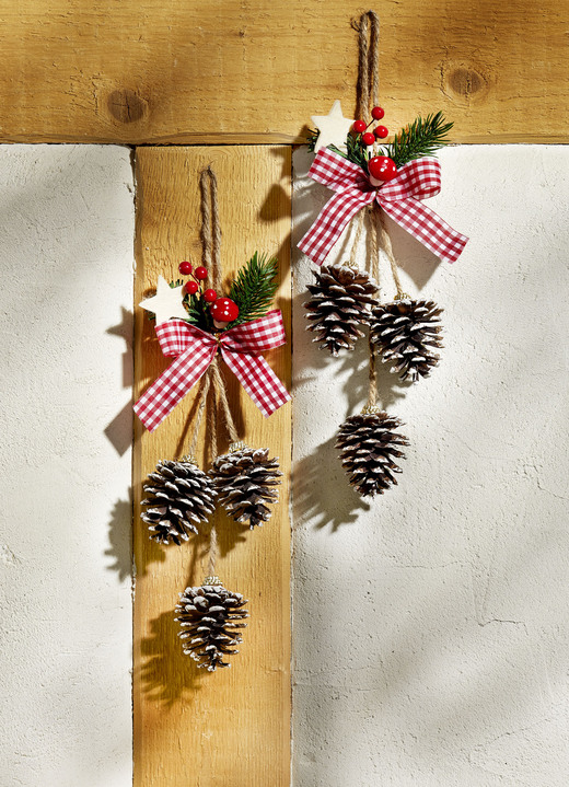 Kerstmis - Decoratieve hangers met natuurlijke kegels, set van 2, in Farbe GROEN-ROOD
