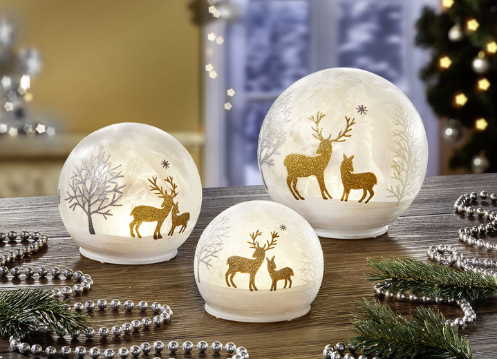 - LED-Kugeln aus Glas, 3er-Set, in Farbe WEISS-SILBER-GOLD Ansicht 1