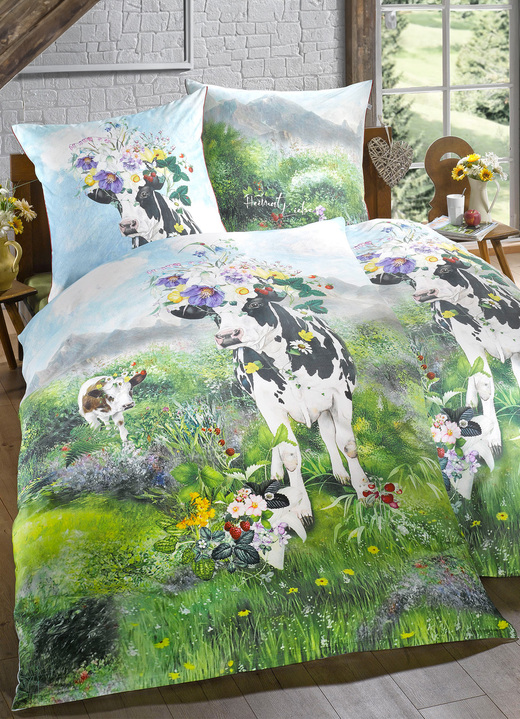 - Beddengoedset met zomerweidemotief, in Größe 112 (80 x 80 cm + 135 x 200 cm) bis 115 (80 x 80 cm + 155 x 220 cm), in Farbe MEERKLEURIG Ansicht 1