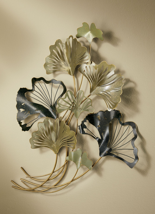 Woonaccessoires - Wanddecoratie ginkgobladeren van metaal, in Farbe ANTRACIET-BEIGE