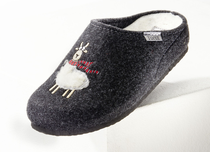 Huisschoenen - Knuffelige warme pantoffels van wolvilt, in Größe 036 bis 042, in Farbe ANTRACIET Ansicht 1