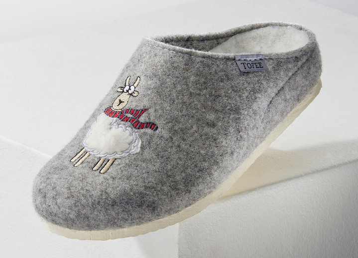 Huisschoenen - Knuffelige warme pantoffels van wolvilt, in Größe 036 bis 042, in Farbe LICHTGRIJS Ansicht 1