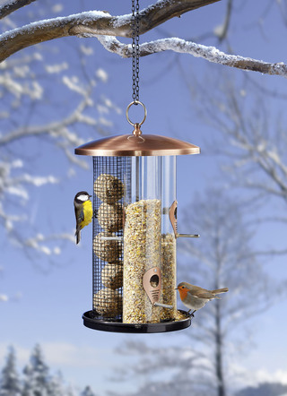 Trio vogelvoederzuil in koperlook