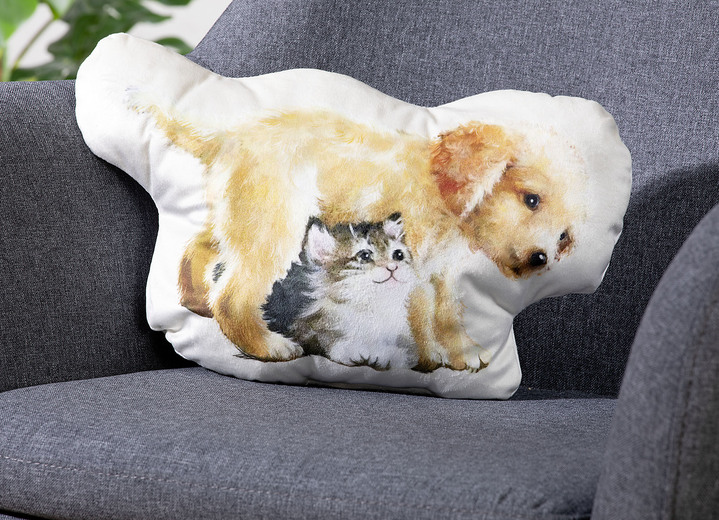 Decoratiekussens & slopen - Vormkussen met hond en kat, in Farbe MULTICOLOR