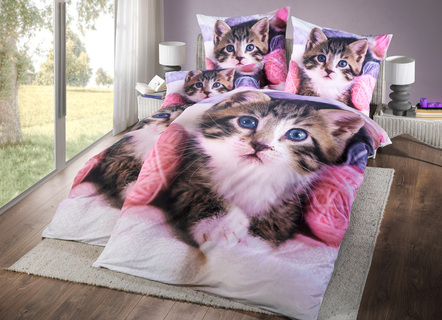 Digitaal bedrukt beddengoed met kattenmotief