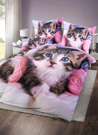 Digitaal bedrukte beddengoedset met kattenmotief